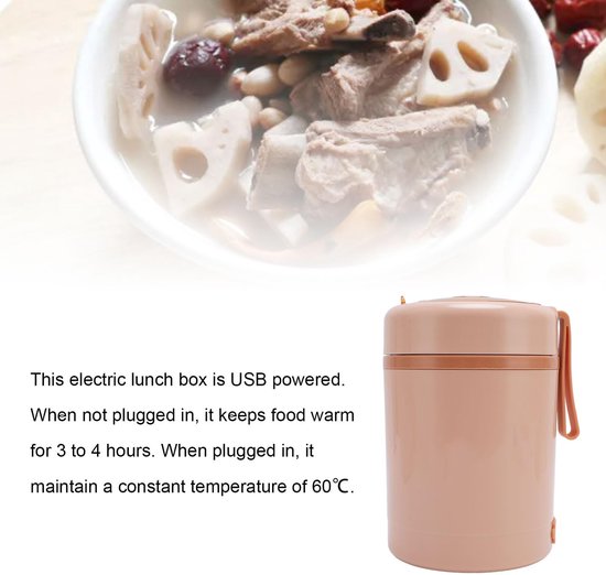 Verwarmde Lunchbox - Draagbare Voedselwarmer - Warme Maaltijd Onderweg - Lekvrij Ontwerp - 600 ml Capaciteit - Roze — afbeelding 4