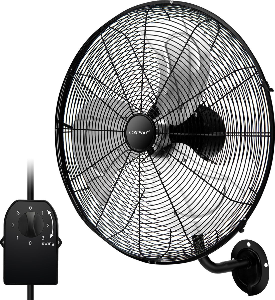 COSTWAY Wandventilator, 56 cm, industriële oscillerende ventilator, 3 standen, voor magazijn, broeikas, werkplaats, terras en kelder