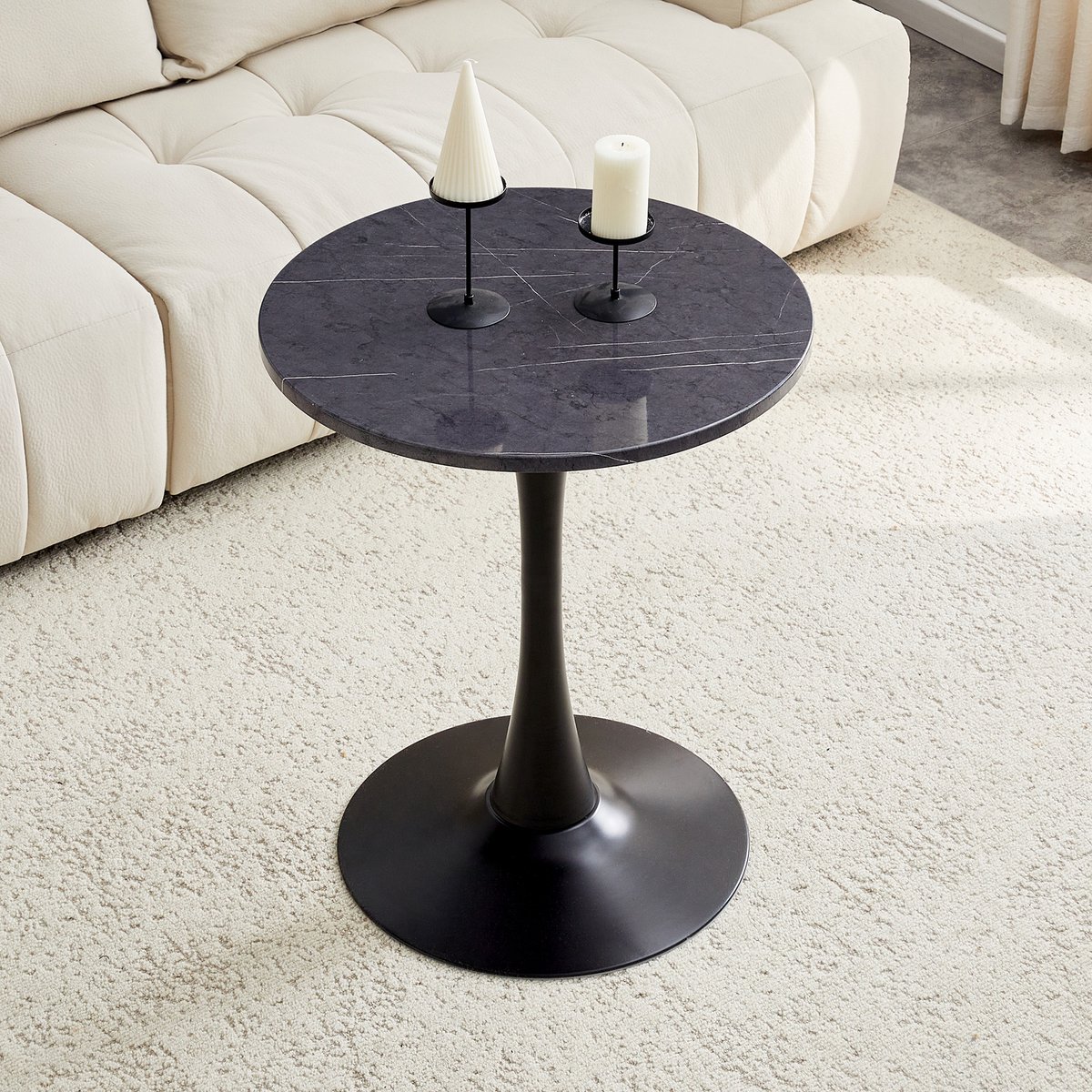 Salontafel - Tafel - Bijzettafels - Rond - 60x60x72 cm - Moderne Bijzettafels - Zandloperontwerp - Moderne salontafel - Zwart