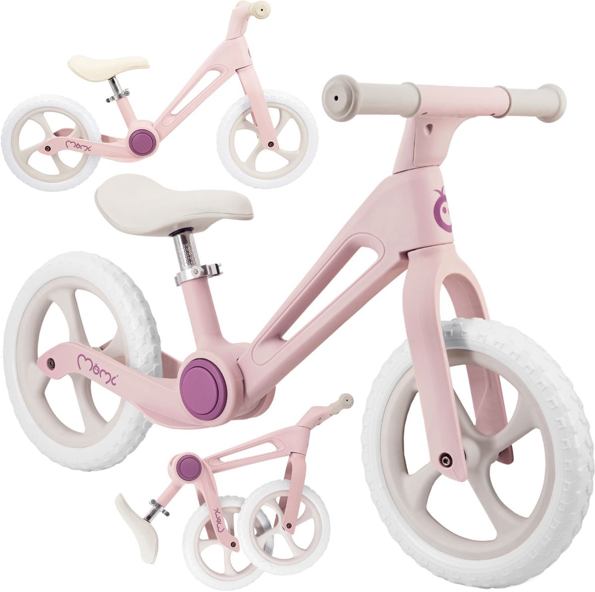MoMi NORU - Loopfiets - Opvouwbaar - 12 inch - Verstelbaar Zadel - Roze