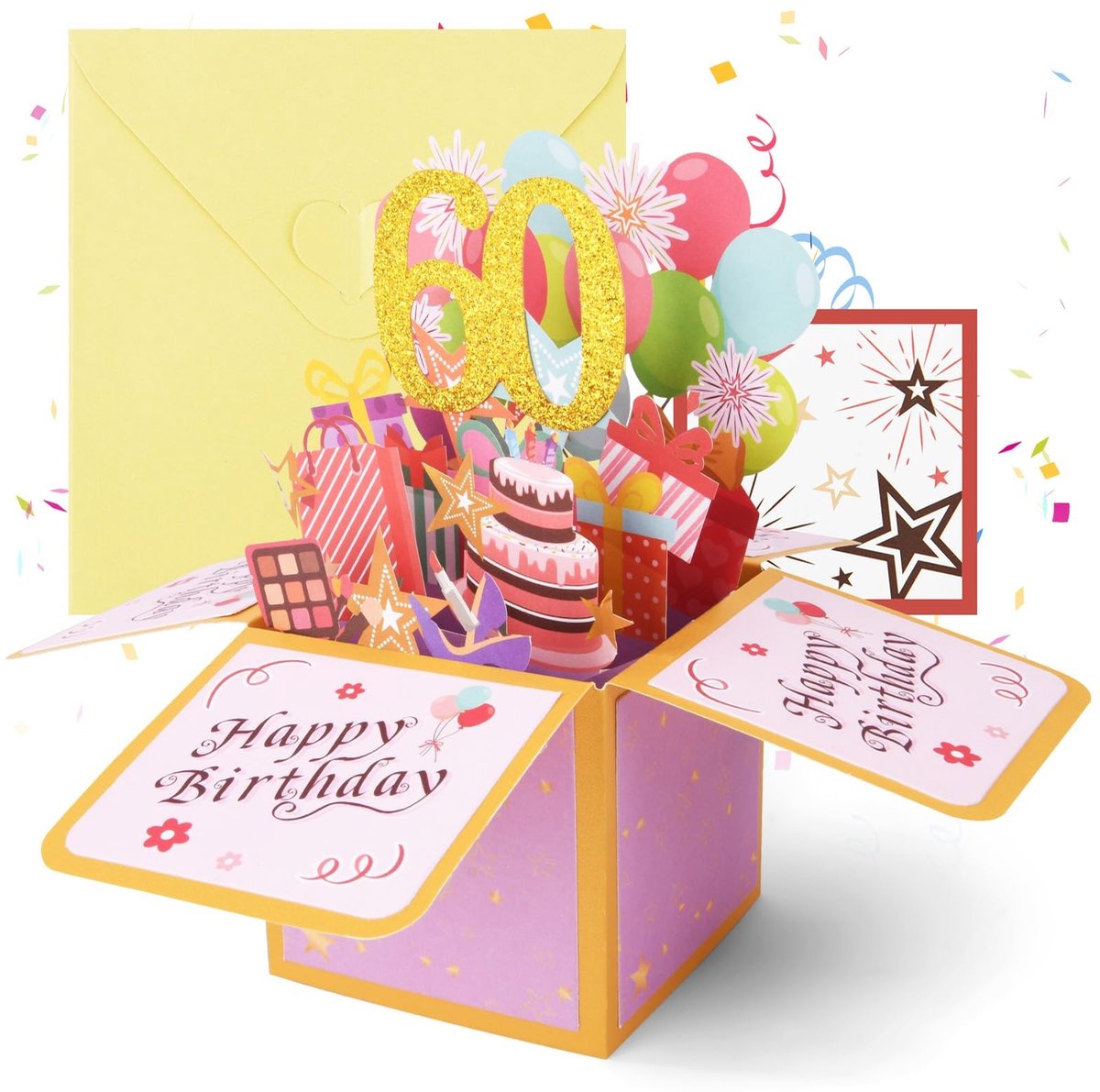 Dailygoods - OFFCUP 60e Verjaardagskaart 3d-Wenskaart Voor 60e Verjaardag Pop-Upkaart Met Envelop Gelukkige Verjaardag Verjaardagskaarten Verjaardagscadeau Voor Vrouwen Kinderen Vriendin Mannen (Goudroze)