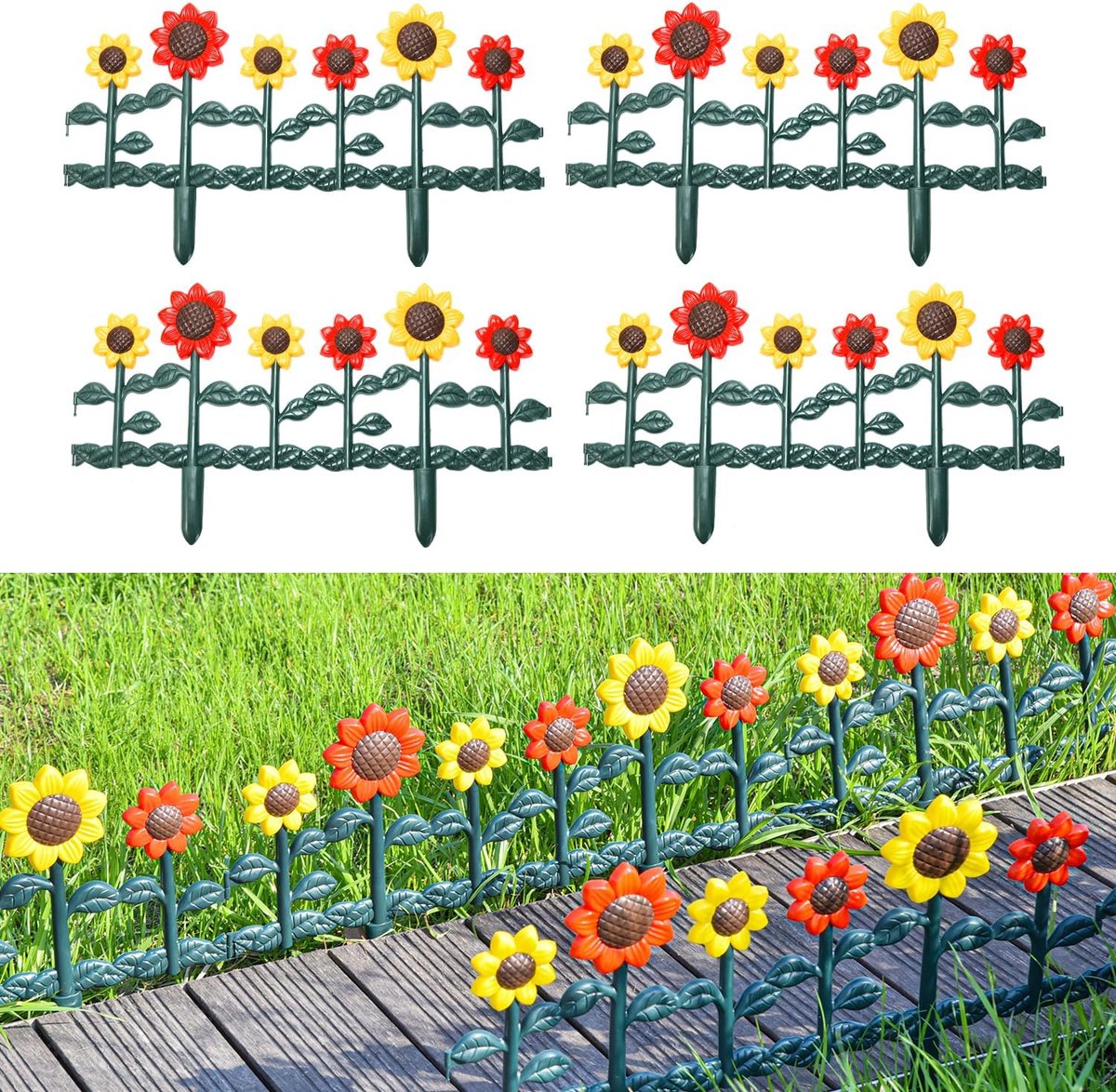 Tuinafrastering Set - Bloembakrand - Tuin Decoratie - Zonnebloem & Tulp - 4 Stuks - Geel