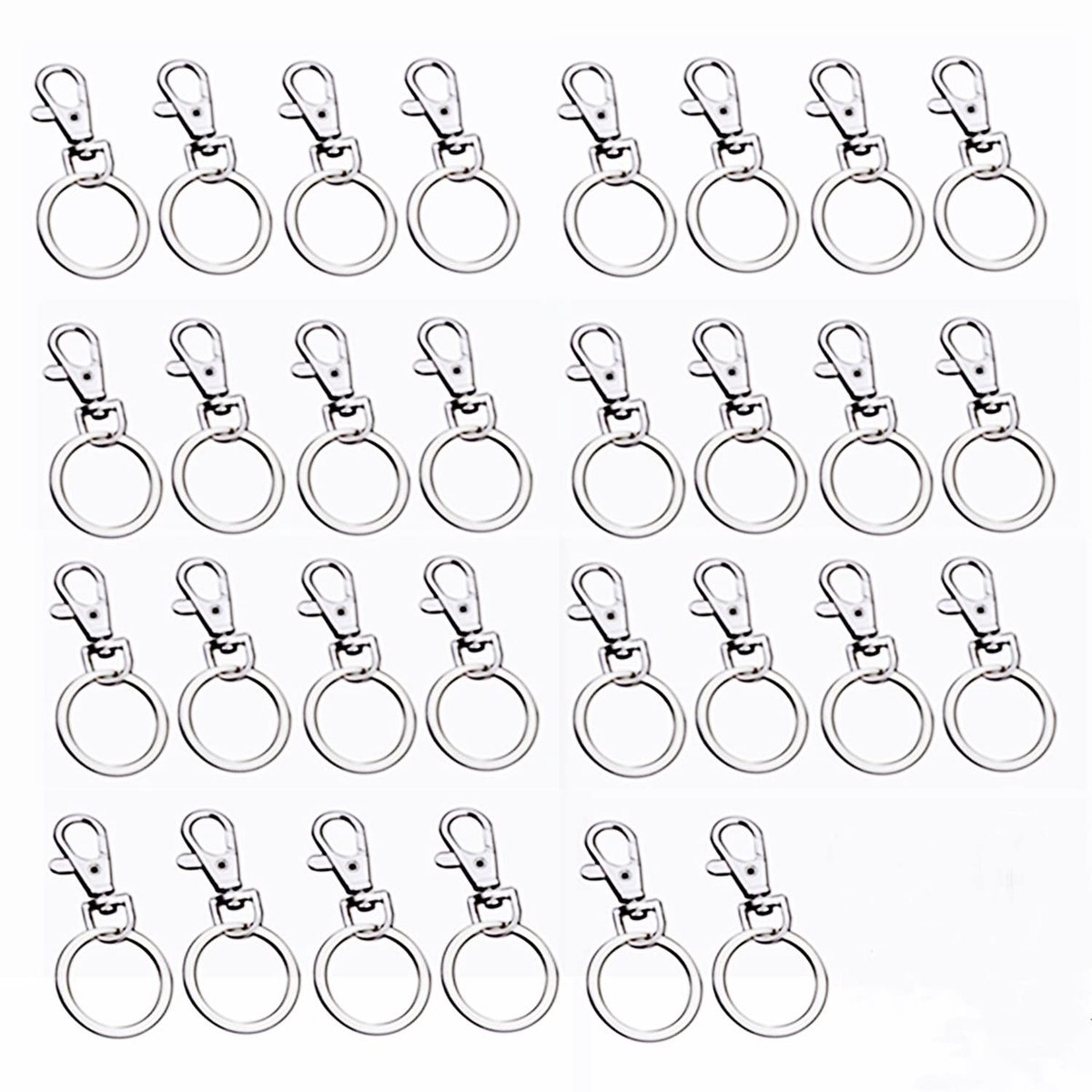 Dailygoods- Sleutelhanger 30 Stuks - Metalen Sleutelhanger - Afneembare Karabijnhaak - 360 Graden Draaiend - Stevige Springveer - Duurzaam Gebruik - Sleutelring