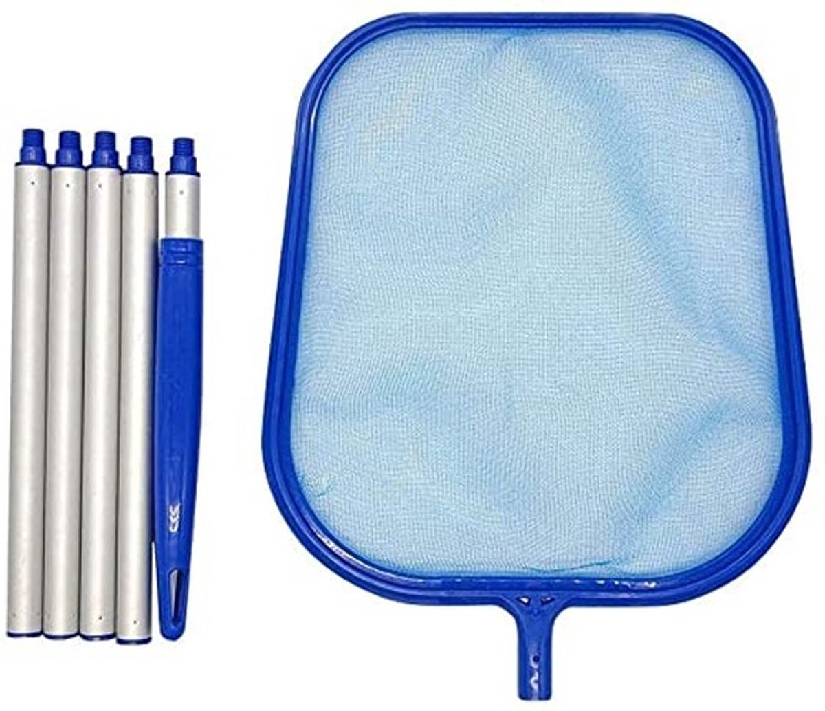 Dailygoods- Zwembad Skimmer - Handmatige Net Skimmer - 5 Aluminium Stangen - Voor Ingebouwde/Bovengrondse Zwembaden - Tuinvijvers - Onderhoudsaccessoire - Netto Skimmer