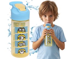 Gourde Minions avec embout et poignée, bouteille transparente avec paille 450 ml