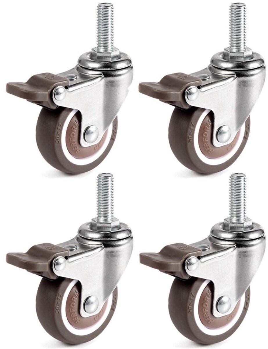 Dailygoods- Zwenkwielen met Rem - Zwenkwielen Set van 4 - Wielen voor Meubels - Schroefdraad M6 - Draagvermogen 60 kg - Wieldiameter 25 mm - Meubelwielen