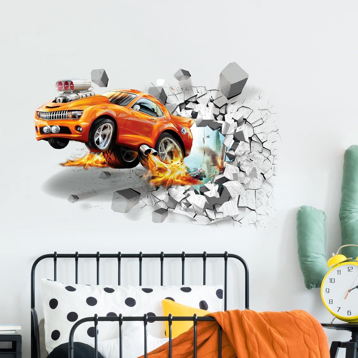 Dailygoods- Muursticker 3D Auto - Muurdecoratie Kinderen - Wanddecoratie Jongens - Veilig Vinyl - Peelen en Plakken - 70 cm x 50 cm