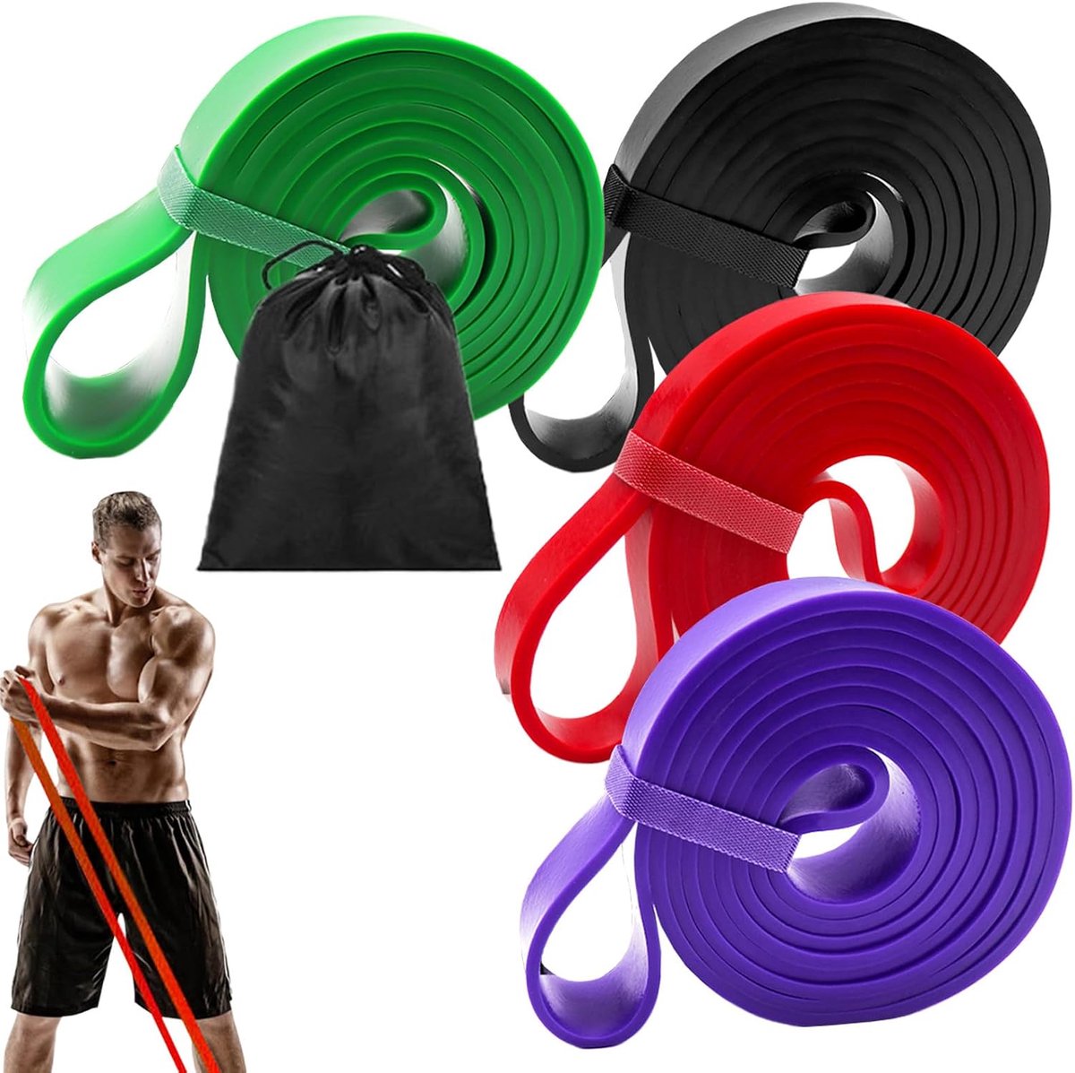 Pull Up Banden - Oefenbanden Set - Kracht Training - Aanpasbare Weerstand - 4 Stuks - Multicolor