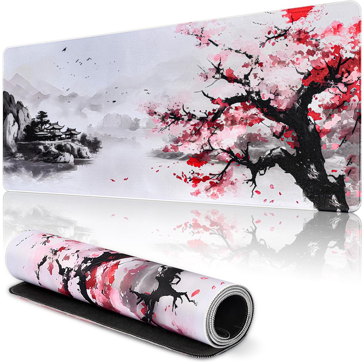 Dailygoods- Muismat XXL 900x400 mm - Japanse Kersenbloesem - Waterdicht - Vuilafstotend - Gaming - Bureauonderlegger - Muispad