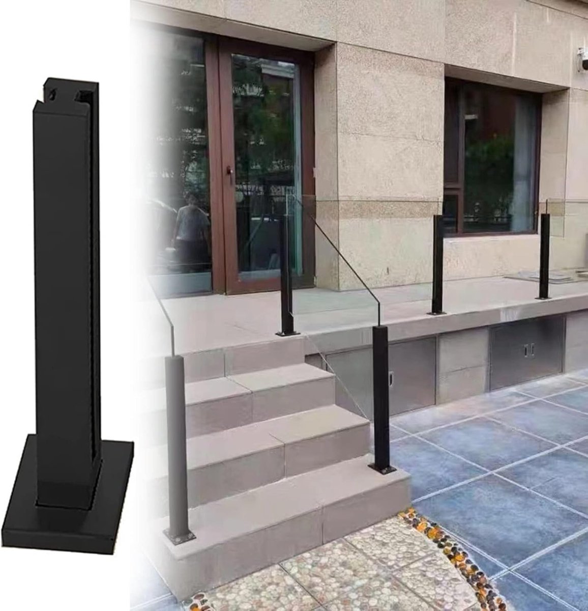 Railing Paal - Balustrade Paal - Veiligheid Creëren - Roestvrij Staal - 130 cm - Zwart