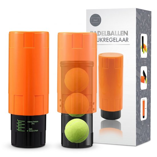 Waxels® Padel & Tennis Ball Saver – Drukregelaar voor Padel- en Tennisballen – Ball Pressurizer – Verlengt Levensduur van Ballen – Compacte Ball Rescuer – Sport Accessoire – Oranje