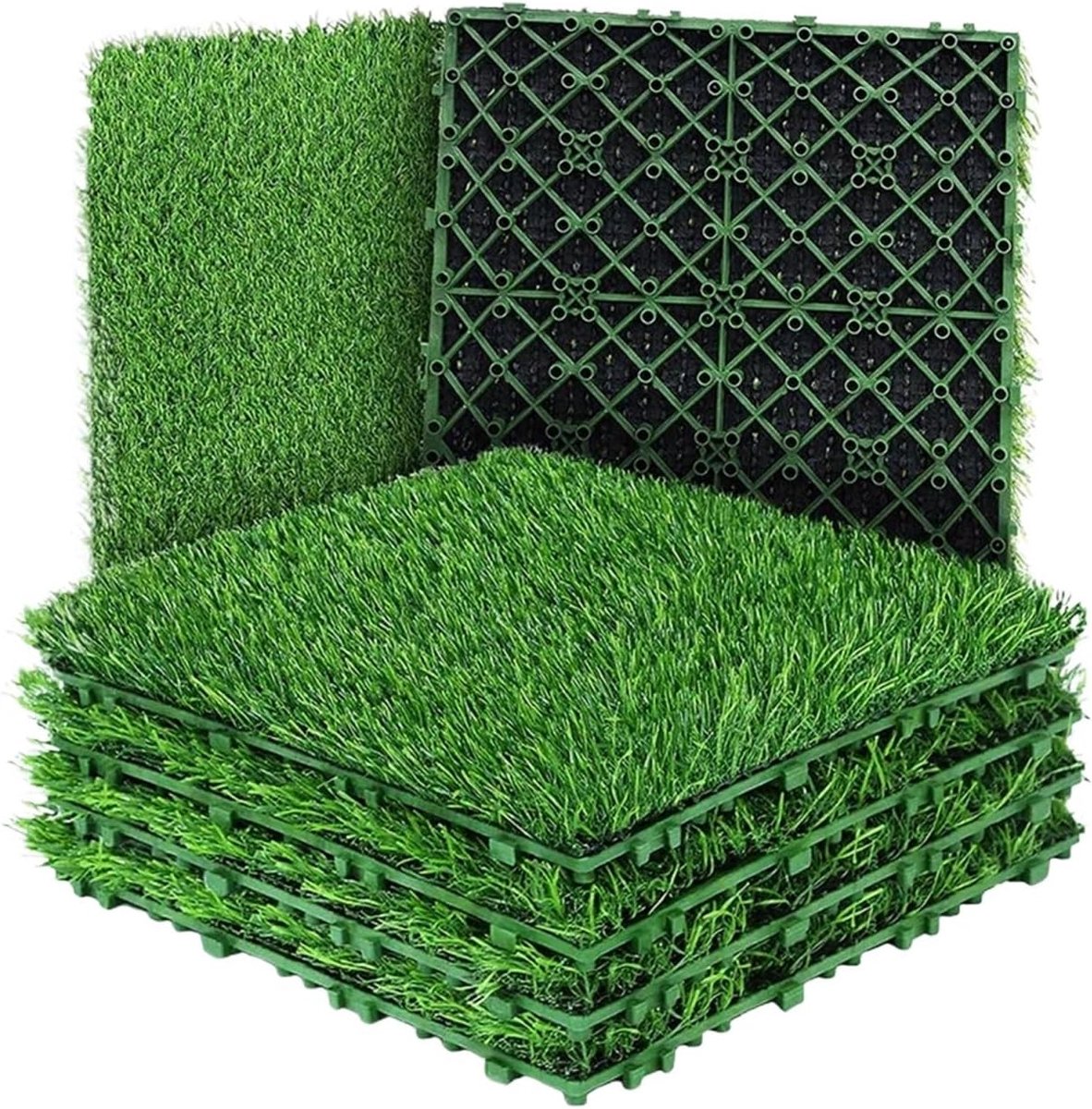 Grasmat Tegels - Kunstgras - Buitenruimte Verfraaien - In elkaar grijpend ontwerp - 10 stuks 30 cm - Groen