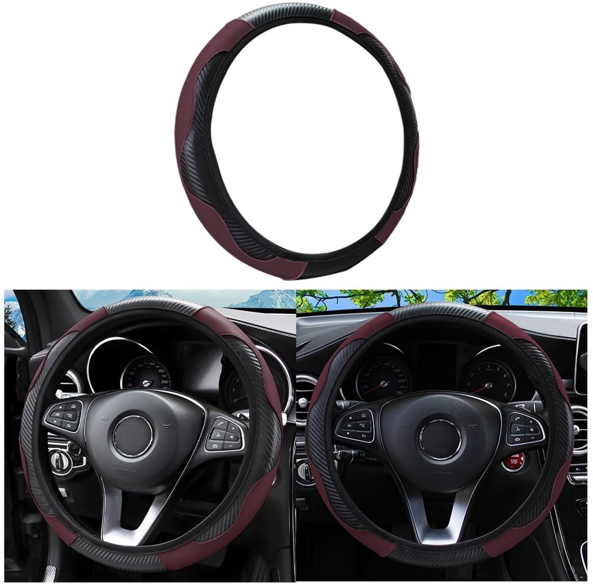 Dailygoods- Autostuurhoes Antislip - Hittebestendig - Microvezelleer - Diameter 37-38 cm - Flexibel/Uitbreidbaar - Perfect Cadeau - Stuurhoes