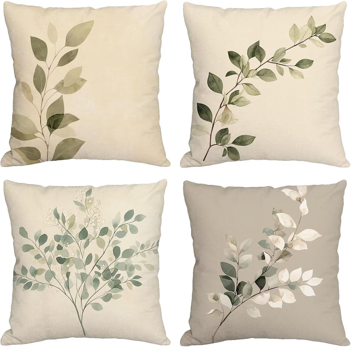 Tuinkussens Kussenhoezen - Set van 4 - Buiten Decoratie - Waterdicht Fluwelen Materiaal - 35 x 35 cm - Taupe Blad