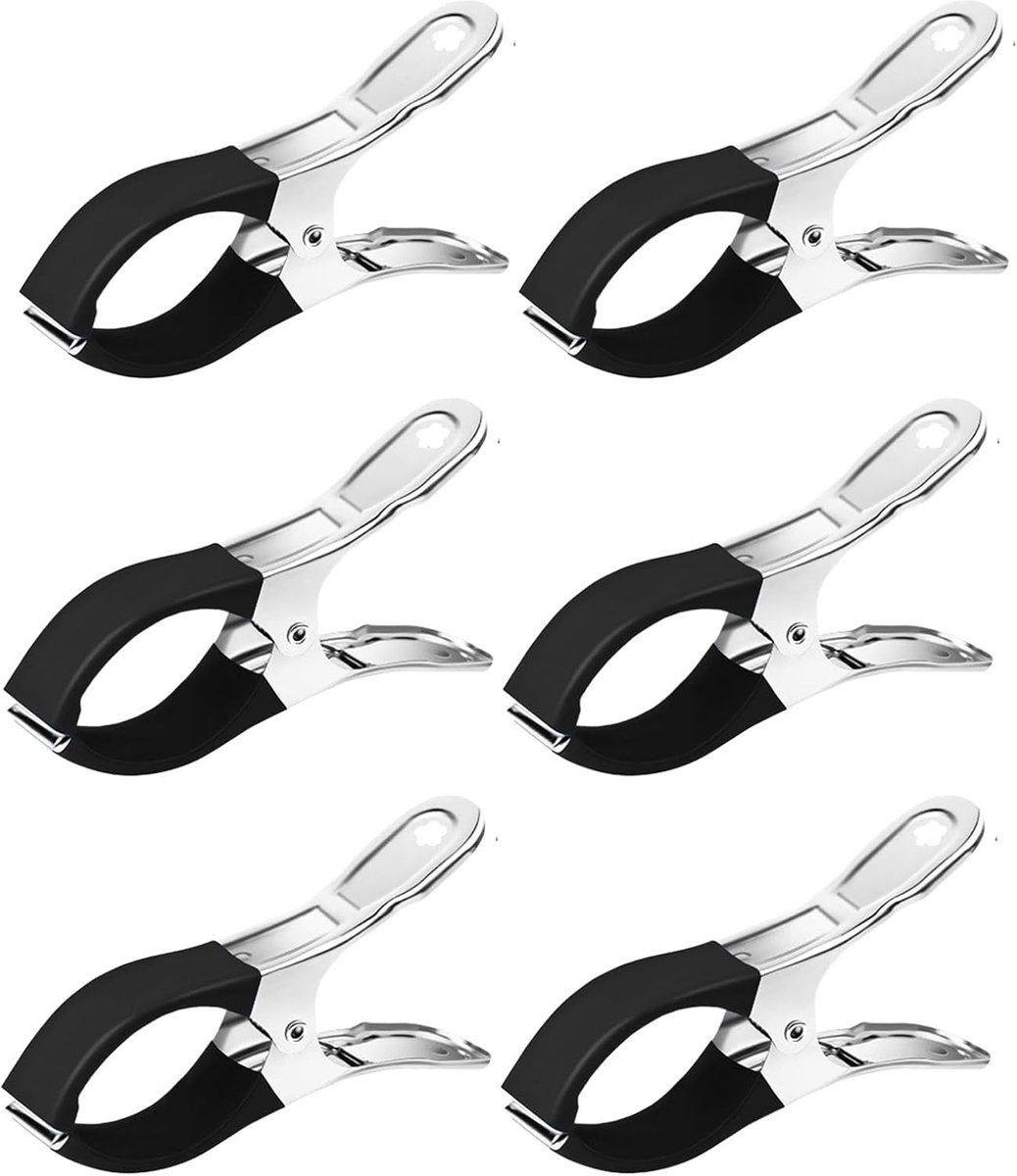 Handdoekclips - Klemmen - Strand en zwembad - Roestvrij staal - 6 stuks - Zwart