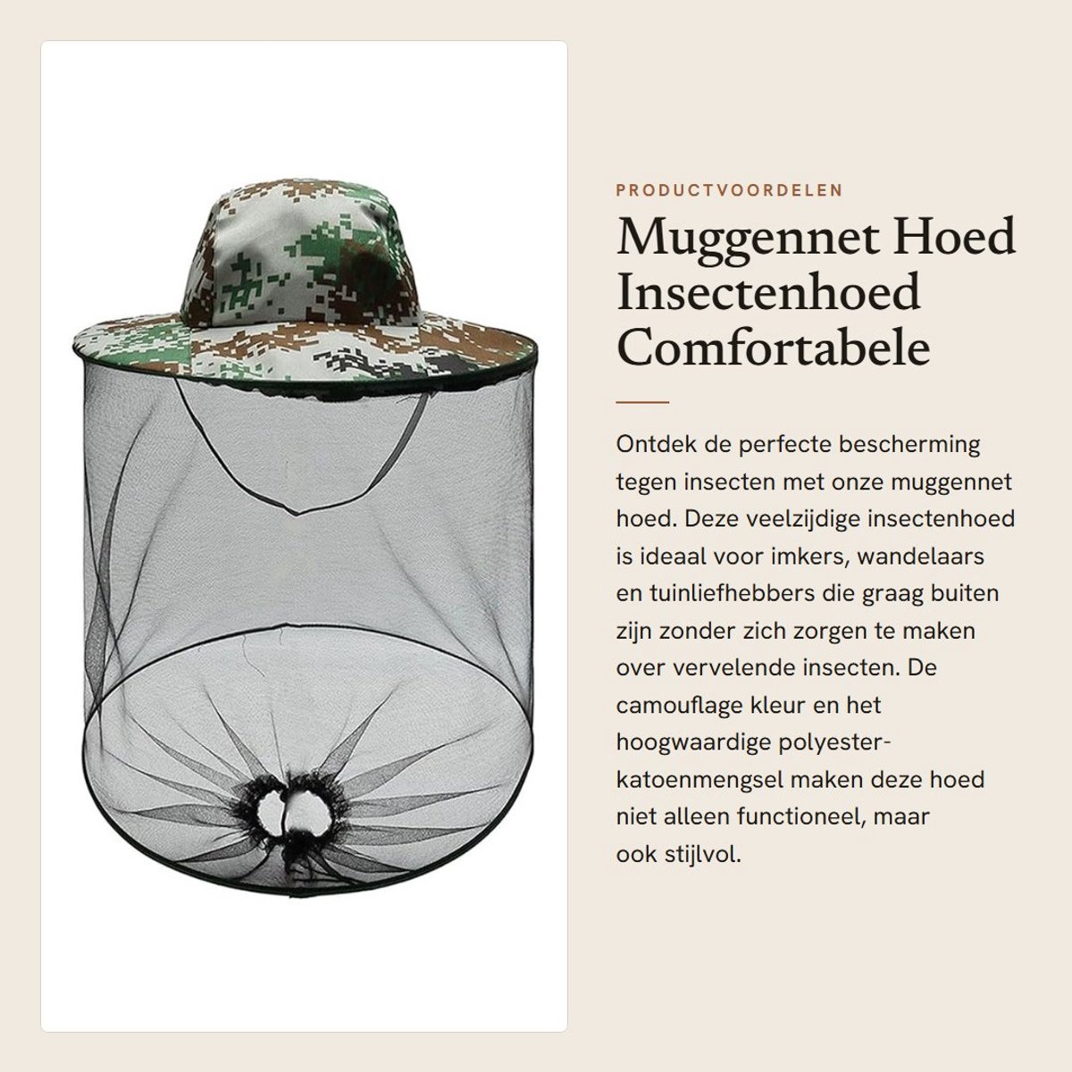 Dailygoods- Muggennet Hoed Lichtgewicht - Insectenhoed - Camouflage Hoofdbedekking - Bijenteelt Sluier - Wandelen/Jagen - Hoogwaardig Polyester-Katoenmengsel