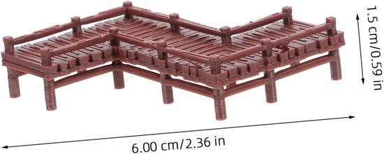 Bruine miniatuur loopbrug met afmetingen van 6 cm breed en 1,5 cm hoog.
