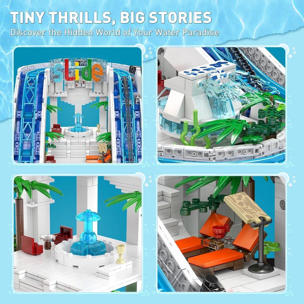 Mould King 11021 Waterglijbaan attractie bouwset | Kermis architecture ideas modelbouw | Technisch creator classic speelgoed bouwpakketten voor volwassenen & kinderen | Expert icons muziekdoos | Motor niet geschikt voor Lego technic | 2088 bouwstenen — afbeelding 3