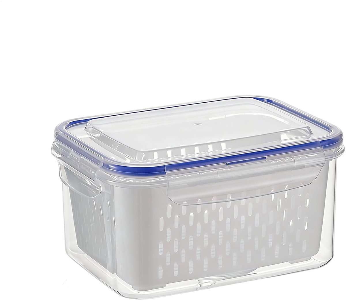 Dailygoods- Fruitcontainer 4 In 1 - Lekvrij - Transparante Organizer - Afneembare Zeef - Voedselopslag - Handige Oplossing voor Koelkast