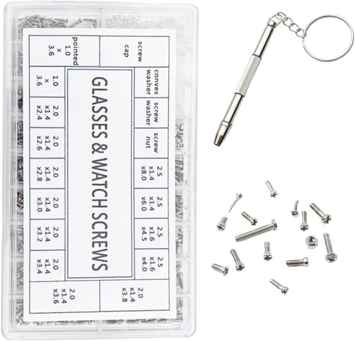 Reparatieset Brillenglas - Mini Schroevendraaier - Precisie Onderhoud - 1000 Delige Set - 10.8 x 6.5 cm - Zilverkleurig