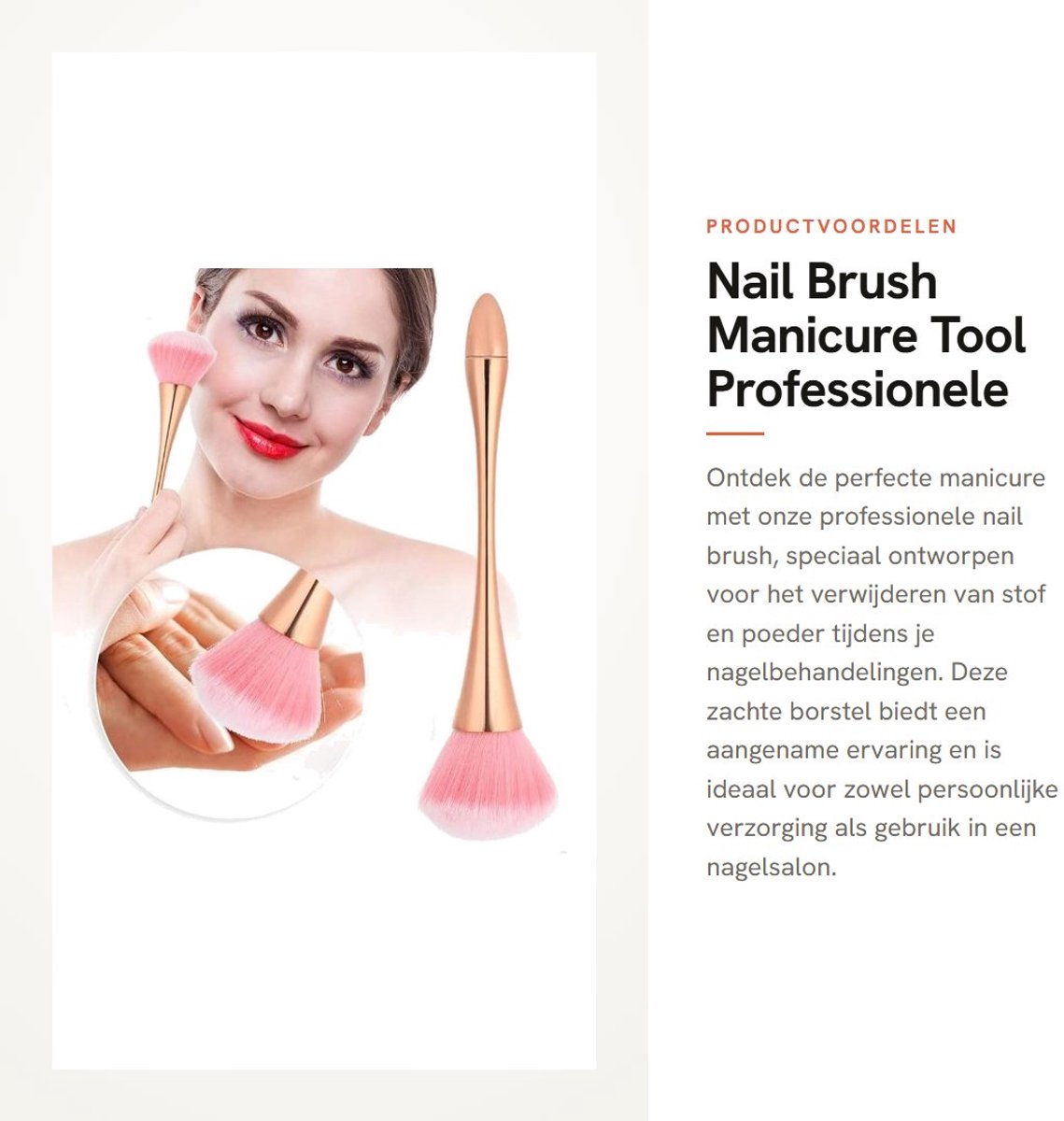 Dailygoods- Nagelborstel Professioneel - Stofborstel - Poederkwast - Manicure Tool - Huidvriendelijk - Lange Hand