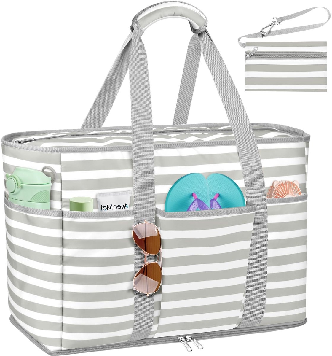 Dailygoods- Strandtas XXL Waterdicht - Strandtas met Ritssluiting - Draagtas voor Dames - Familie Schoudertas - 45L Capaciteit - 12 Vakken - Tote Bag