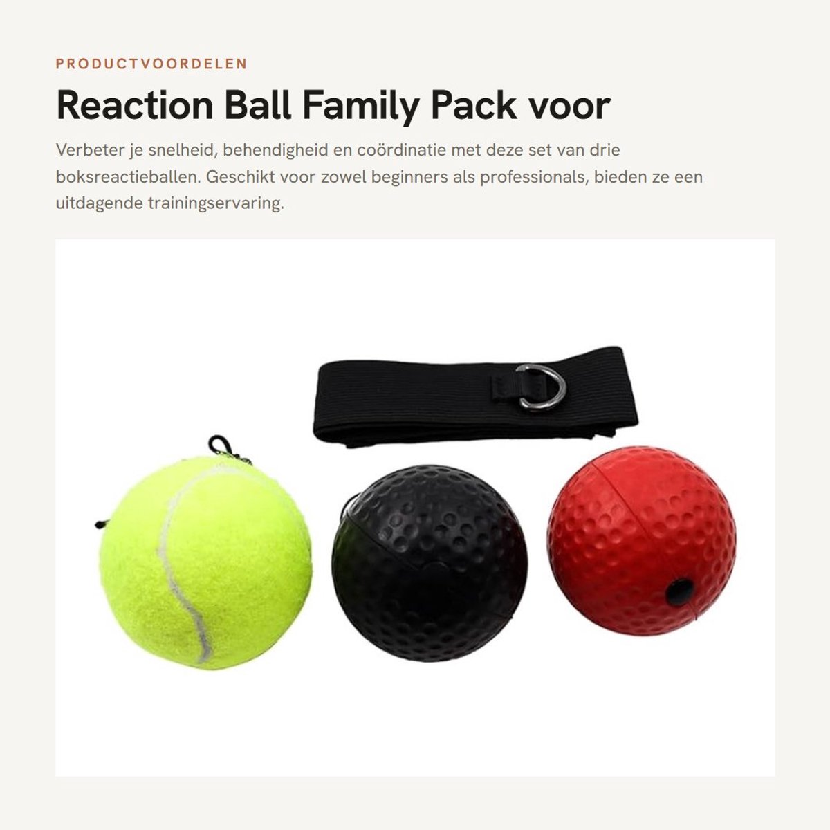 Dailygoods- Reactieballen Familie Set - 3 Verschillende Boksreactieballen - Verstelbare Hoofdband - Verbeter Snelheid/Behendigheid - Inclusief Opbergtas - Lichtgewicht PU Materiaal - Boksballen