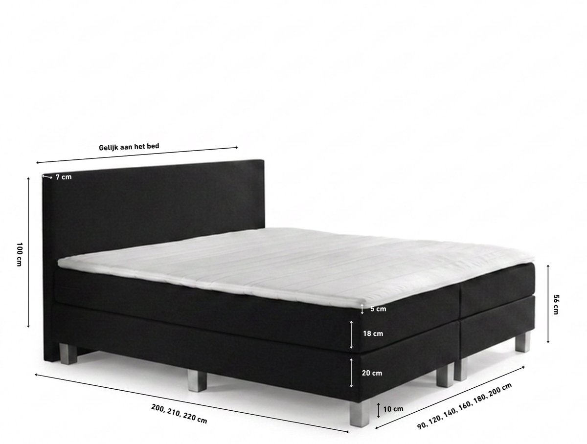 Boxspring Eefje - Zwart - 160 x 200 cm | Inclusief gratis topper en antislip