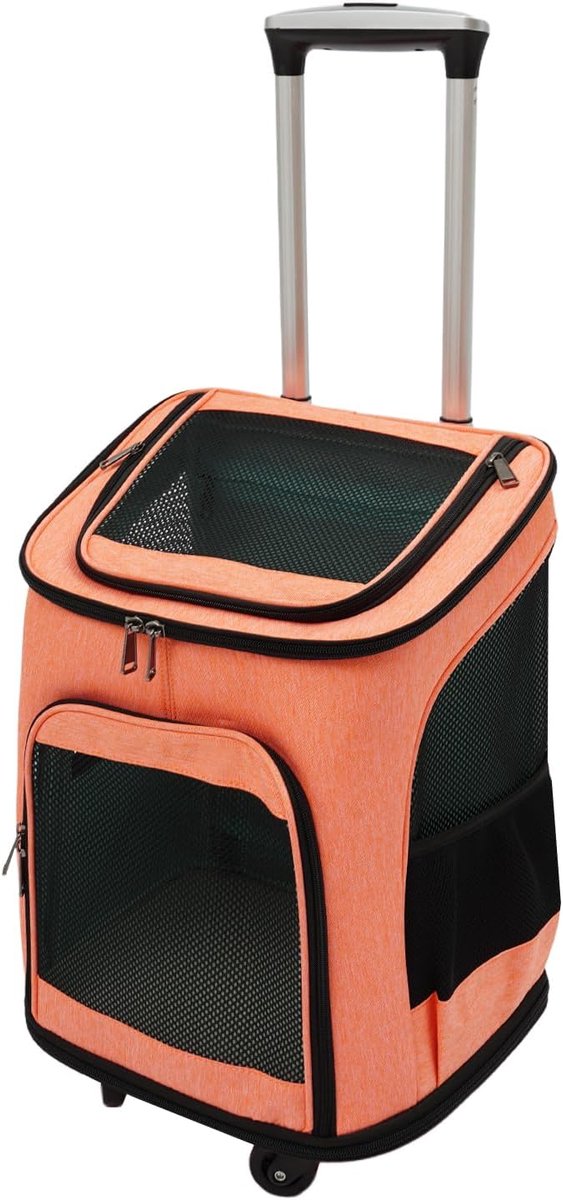 Dieren Transportbox - Reismand Kat Hond - Veilig Vervoer - Met Wielen & Uitschuifbaar - 34x28x44 cm - Oranje