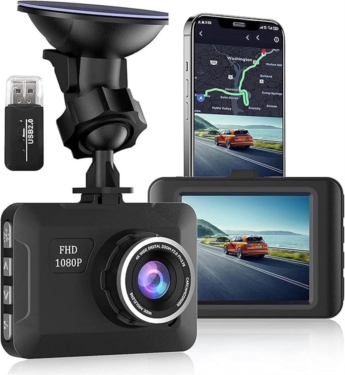 Dash Cam Auto - Autocamera Rijrecorder - Veilig Rijden - 170 Graden Groothoek - 27 Inch Scherm - Zwart
