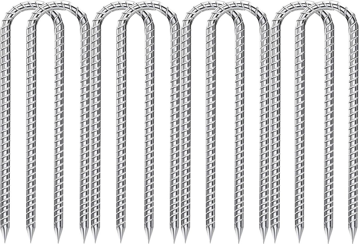 Dailygoods- Grondanker U-vormig 30 cm - Verzinkt Staal - Tentharingen - Grondpennen - Grondankers - 8 Stuks - Tentharing