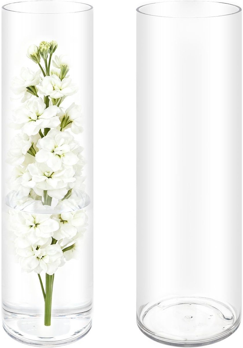 Dailygoods- Bloemenvaas Onbreekbaar - Acryl Vaas - Cilindervaas - Decoratie Vaas - Transparant - Hoogwaardig Materiaal (40x10/40x12cm) - Decoratievaas