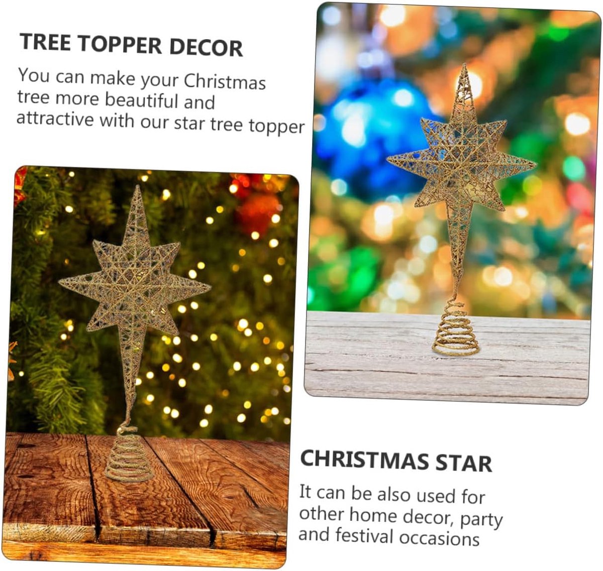 Kerstboom Ster - Boomversiering Top - Kerstdecoratie - Gemaakt van ijzer - 37x20x6cm - Goud – foto 6