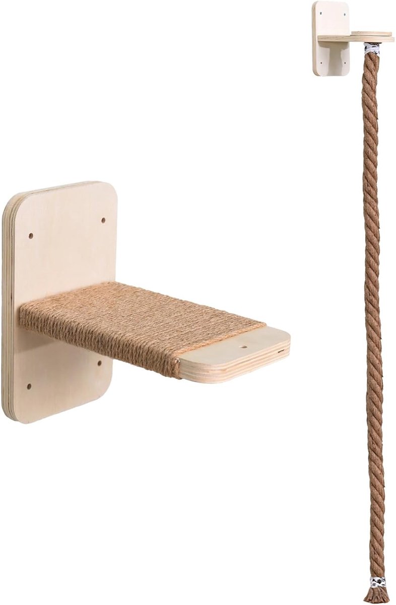 Kattenklimset - Kattenmeubel Wandmontage - Katten Actief Houden - Dubbele Platforms - 150 cm Hoog - Bruin
