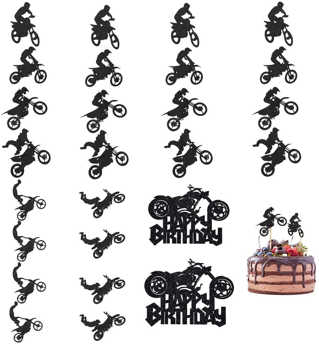 Dailygoods- Taarttoppers 26 Stuks - Motorfiets Taartdecoratie - Verjaardagsdecoraties - Motorcross Feestdecoraties - Creatieve Themaontwerpen - Milieuvriendelijk Papier