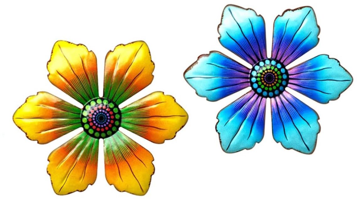 Dailygoods- Bloemenmuurdecoratie Unieke Kunstdecoratie - Smeedijzeren Wanddecoratie - Metalen Bloemenmuurdecoratie - Binnen/Buiten - Kleurrijke Wanddecoratie - Sterk en Stabiel