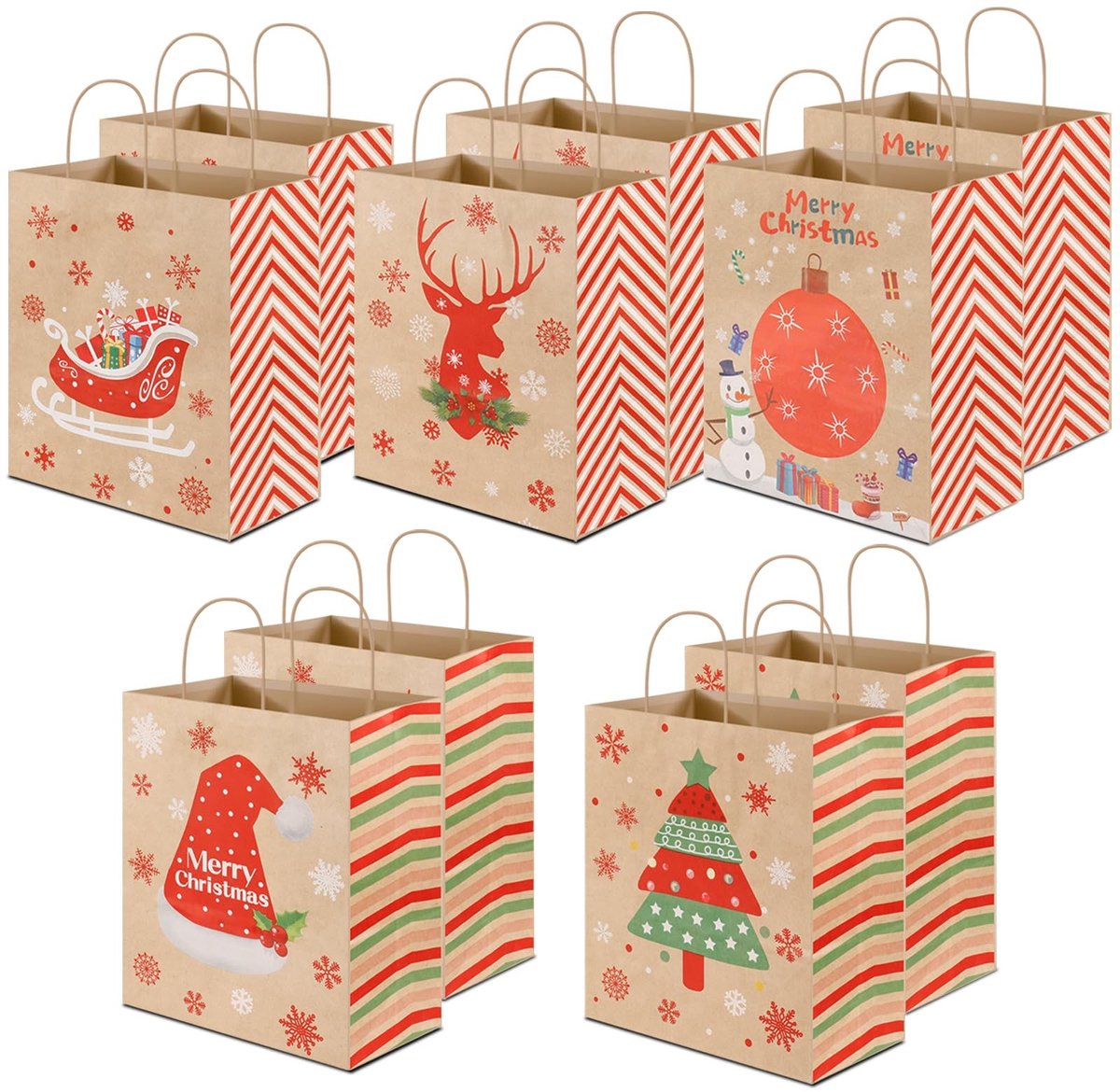 Dailygoods- Cadeauzakjes Set van 10 - Papieren Zakjes - Kerstlook - 27 x 15 cm - Feestelijke Verpakking - Hoogwaardig Papier - Geschenkzakjes