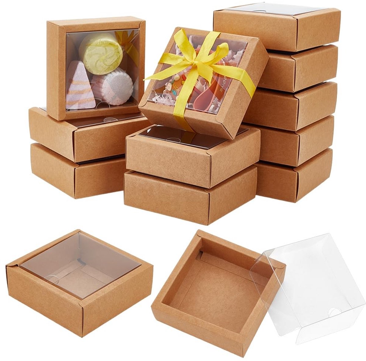 Dailygoods - 20 Stuks Bruine Papieren Dozen met Venster voor Traktaties en Cadeaus