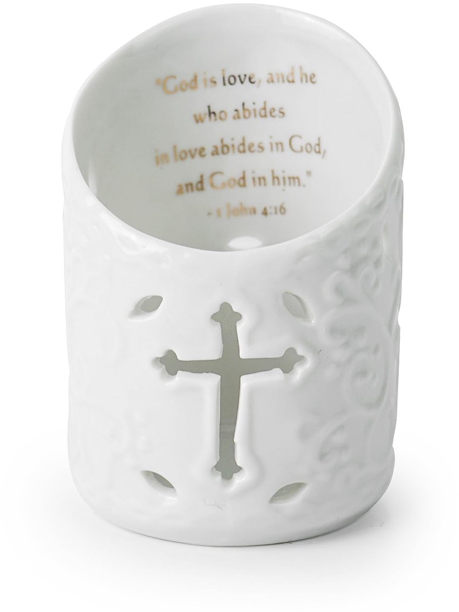 Dailygoods- Kaarsenhouder Hoogwaardig Porselein - Theelicht Houder - Kandelaar met Kruisopening - Religieuze Decoratie - Elegante Witte Kleur - Geschikt voor Thuis en Kerk - Theelichthouder