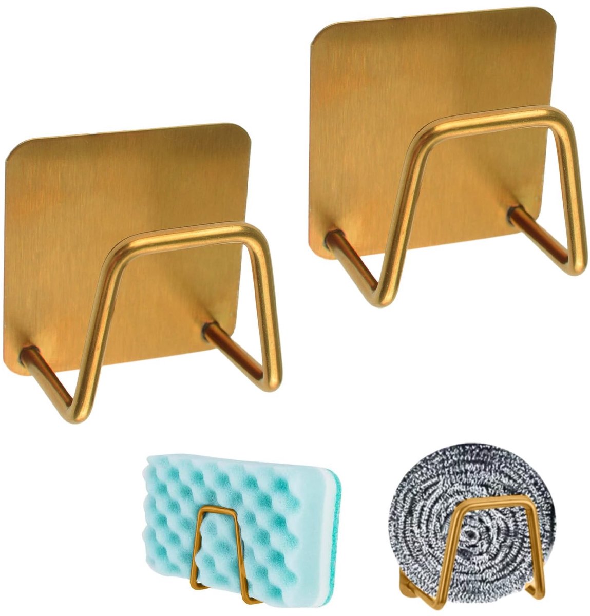 Dailygoods- Sponshouder Zelfklevend - 2 Stuks RVS - Roestvrij Staal - Keuken Accessoires - Badkamer Accessoires - Ventilerend Ontwerp - Sponsrek
