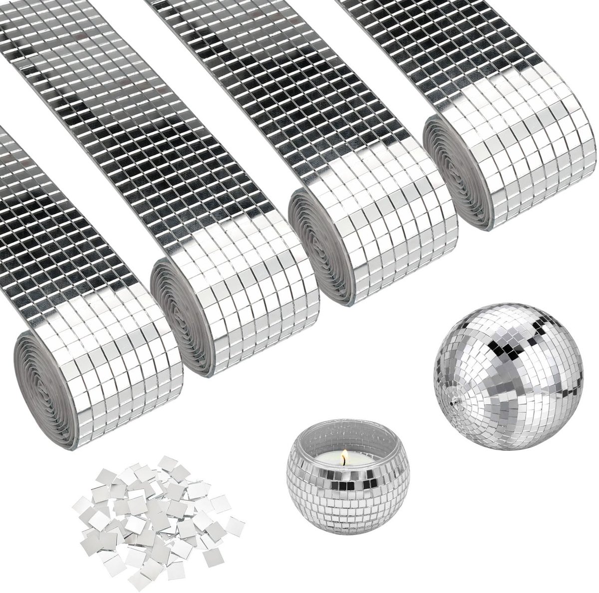 Dailygoods- Mozaïektegels Zelfklevend - Mini-Spiegeltegels - 4 Rollen - 5 x 5 mm Glas - Du