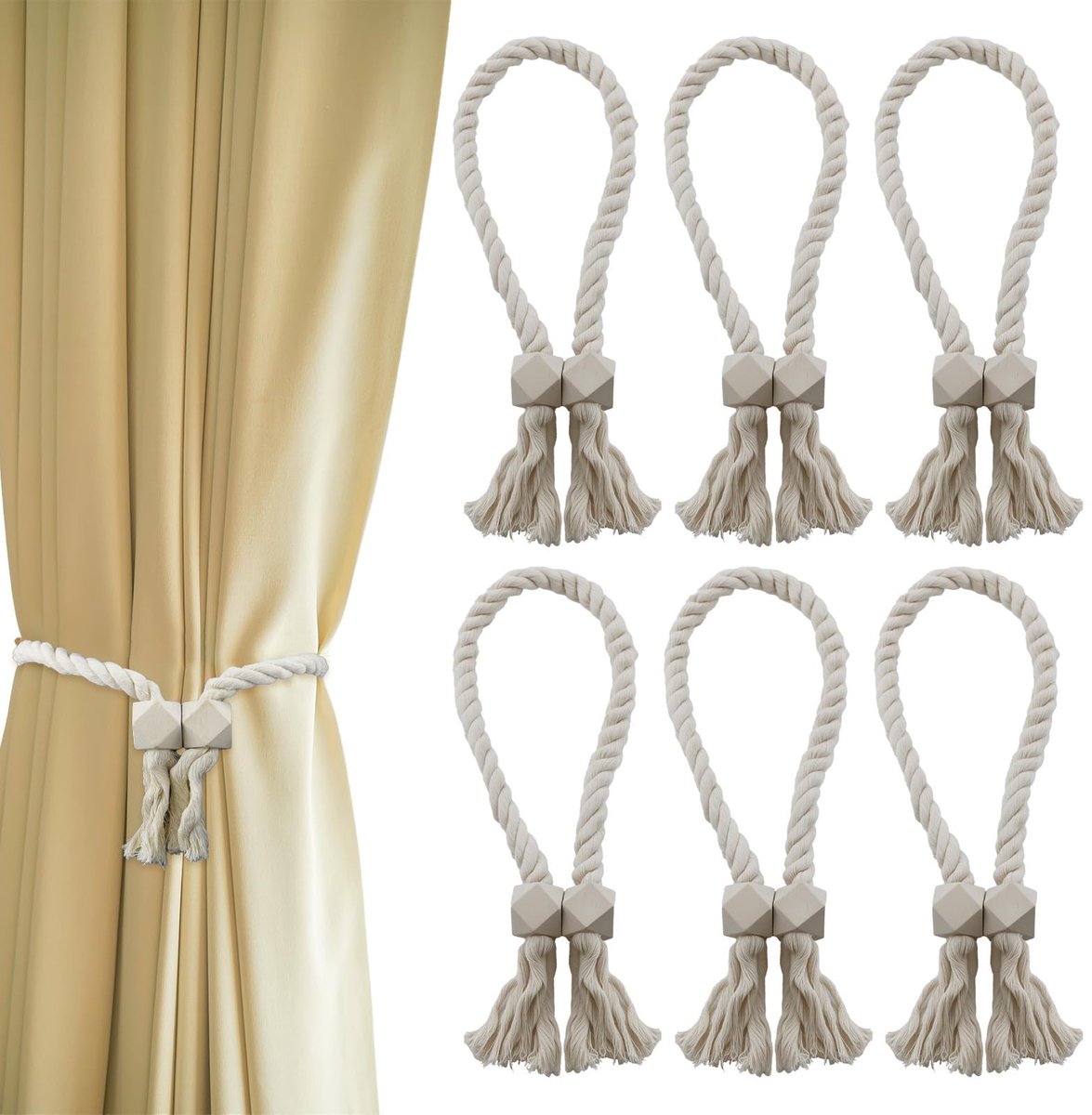 Magnetische gordijnhouders - 6 stuks - bohemien stijl - katoenen touw