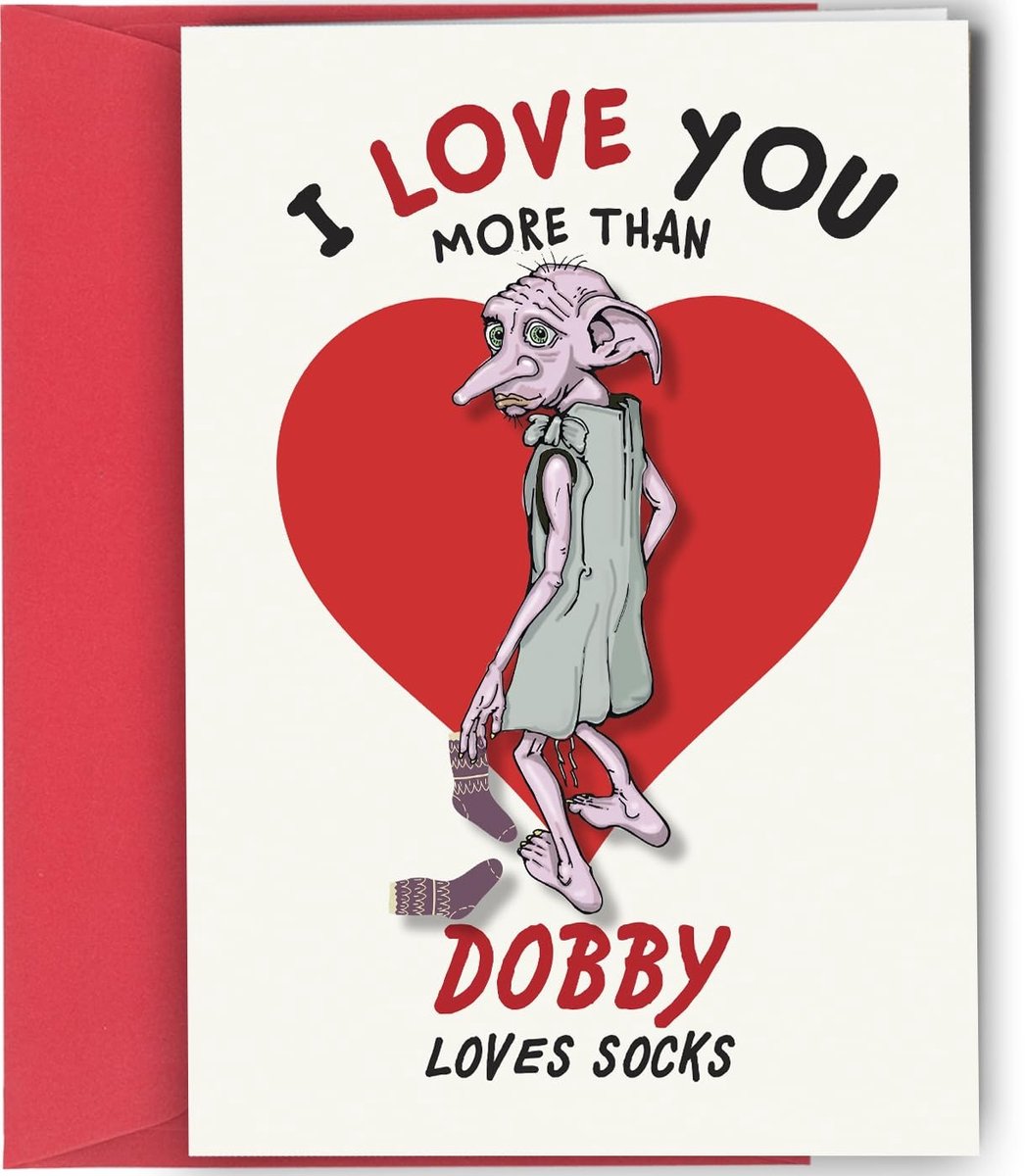 Dailygoods - Verjaardagskaart - I Love You More Than Dobby Loves Socks #171