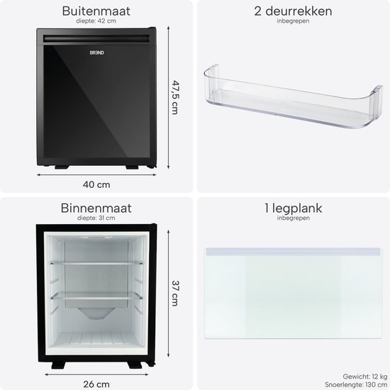 Mini Koelkast Vrijstaand 30 Liter - Tafelmodel Fridge met Instelbare Temperatuur - Minibar met Verstelbare Deurrichting - Zwart - BREND BR-2225 van MINI — afbeelding 4