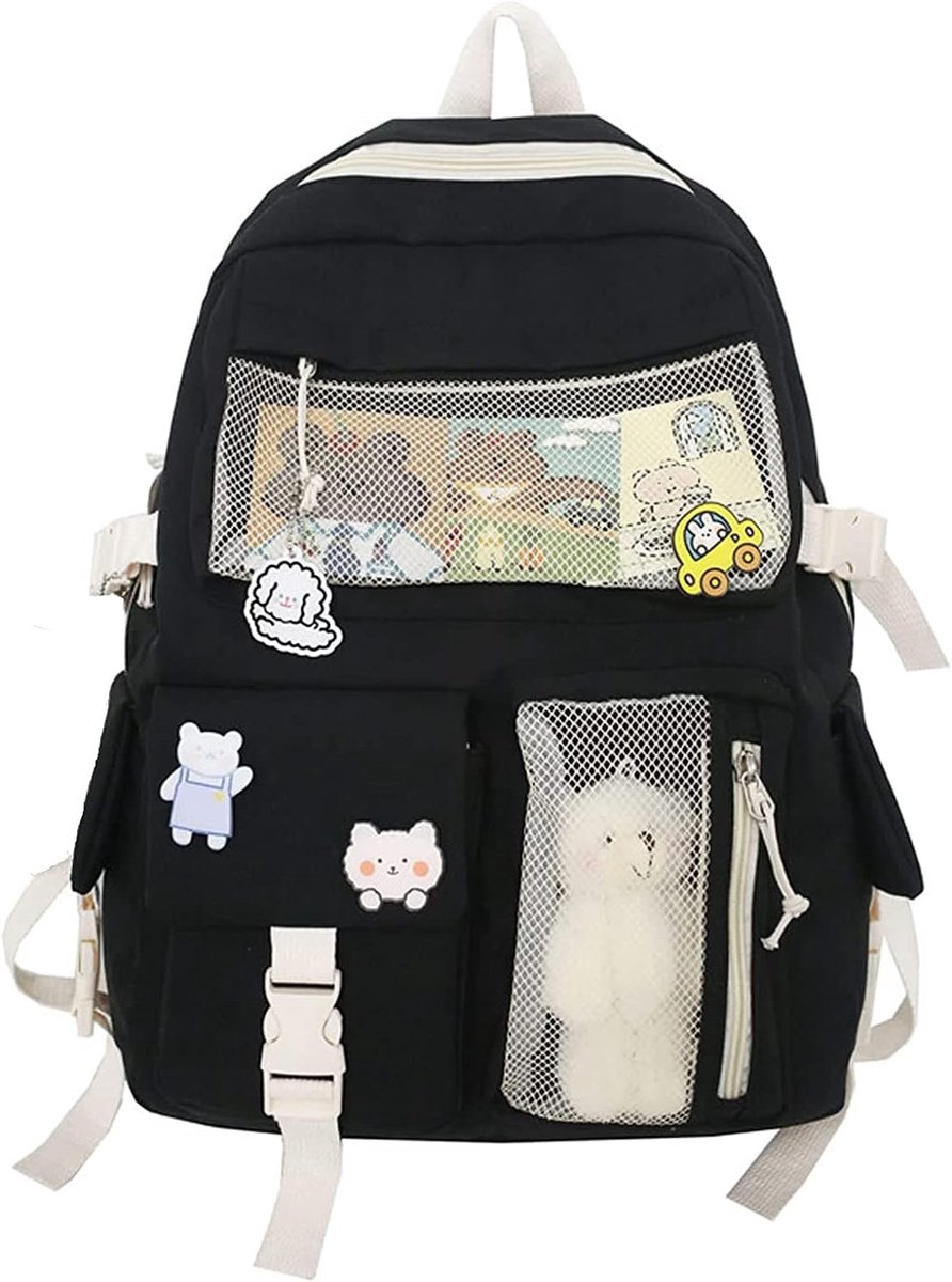 YAGXIG Leuke Rugzak - Schooltas - Schoudertas - Rugzak voor Meisjes - Zwart - Canvas Rugzak - Cadeau voor de start van het schooljaar - Studentenrugzak
