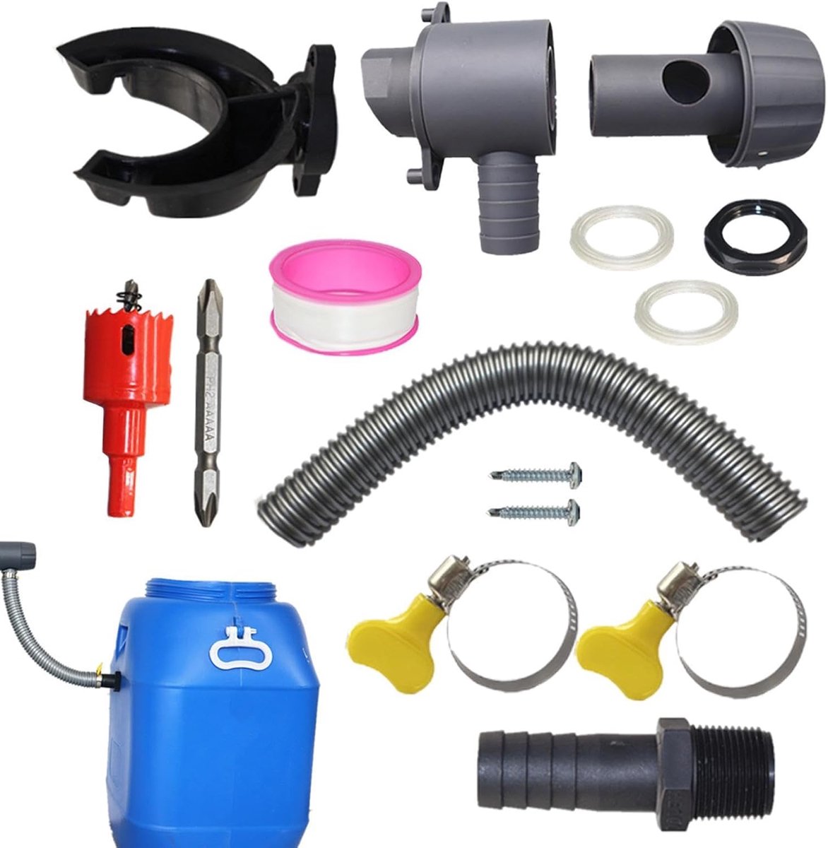 Regenton Aftakset - Wateropvangsysteem Tuin - Regenwater Verzamelen - Geïntegreerd Filtersysteem - 50-100 cm slang - Grijs