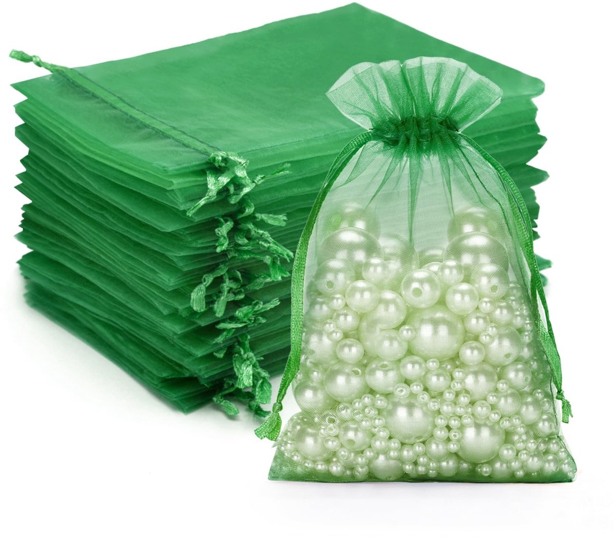 Dailygoods - Organza cadeauzakjes - Groene organzazakjes - Praktisch en transparant - 10 x 15 cm - Trekkoord en feestelijk - Geschikt voor bruiloften...