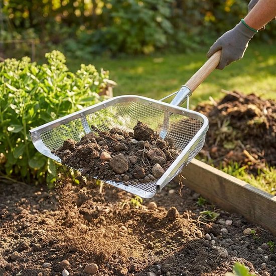 Tuin Zandzeef Schop - Grondzeef Tuingereedschap - Efficiënt Grond Zeven - Licht Ergonomisch Design - 46 x 36 cm — afbeelding 5