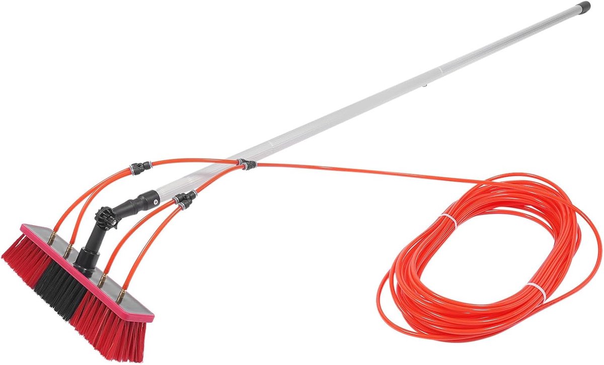 Raamreinigingsborstel - Telescoopstang set - Hoge ramen wassen - Waterdoorvoer functie - 8 meter lengte - Zwart rood zilver
