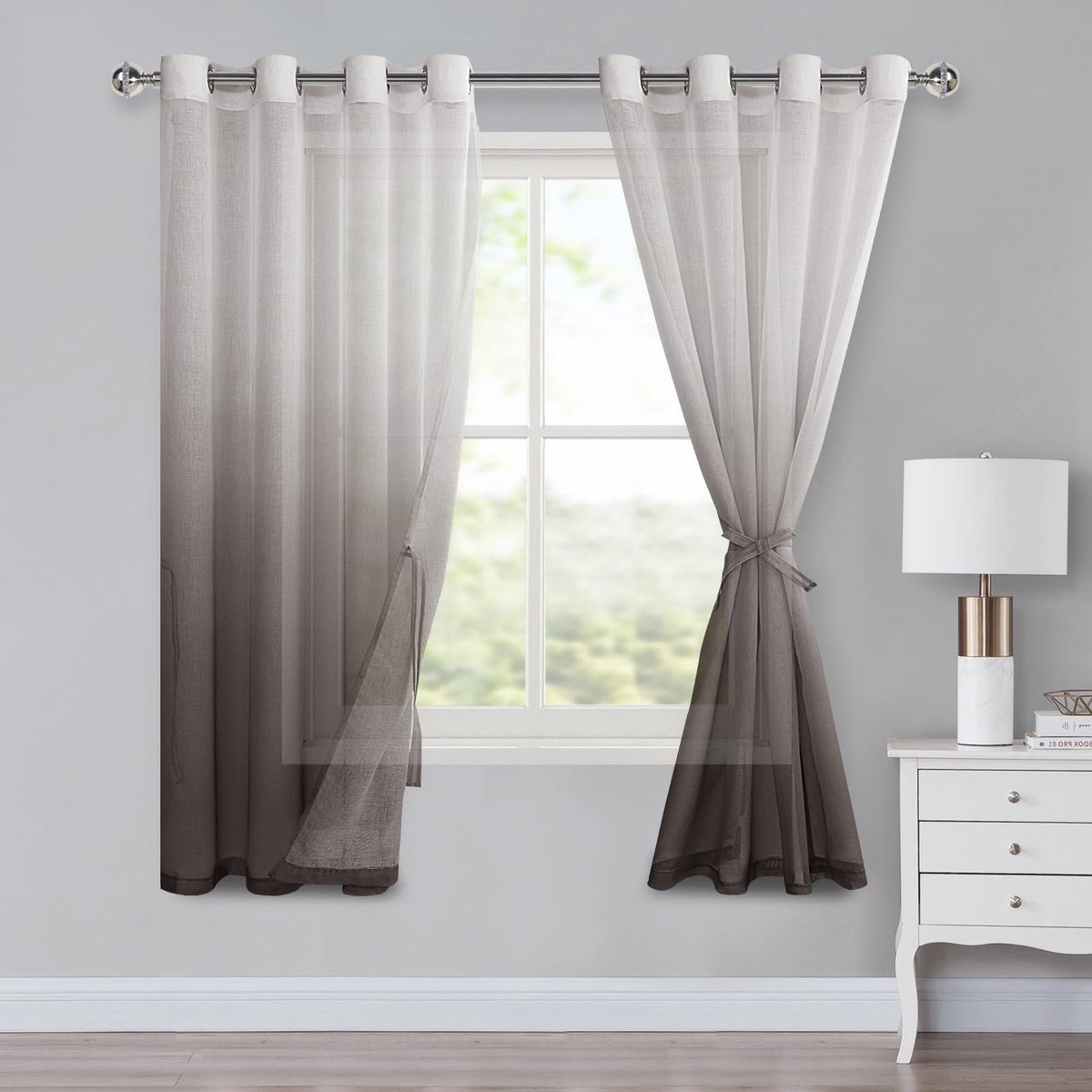 Dailygoods- Voile Gordijnen Set van 2 - Kleurverloop - Lusgordijnen - H 160 x B 140 cm - Voor Slaapkamer/Woonkamer - Hoogwaardige Kwaliteit